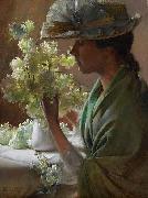 Charles Courtney Curran Lady with a Bouquet oil